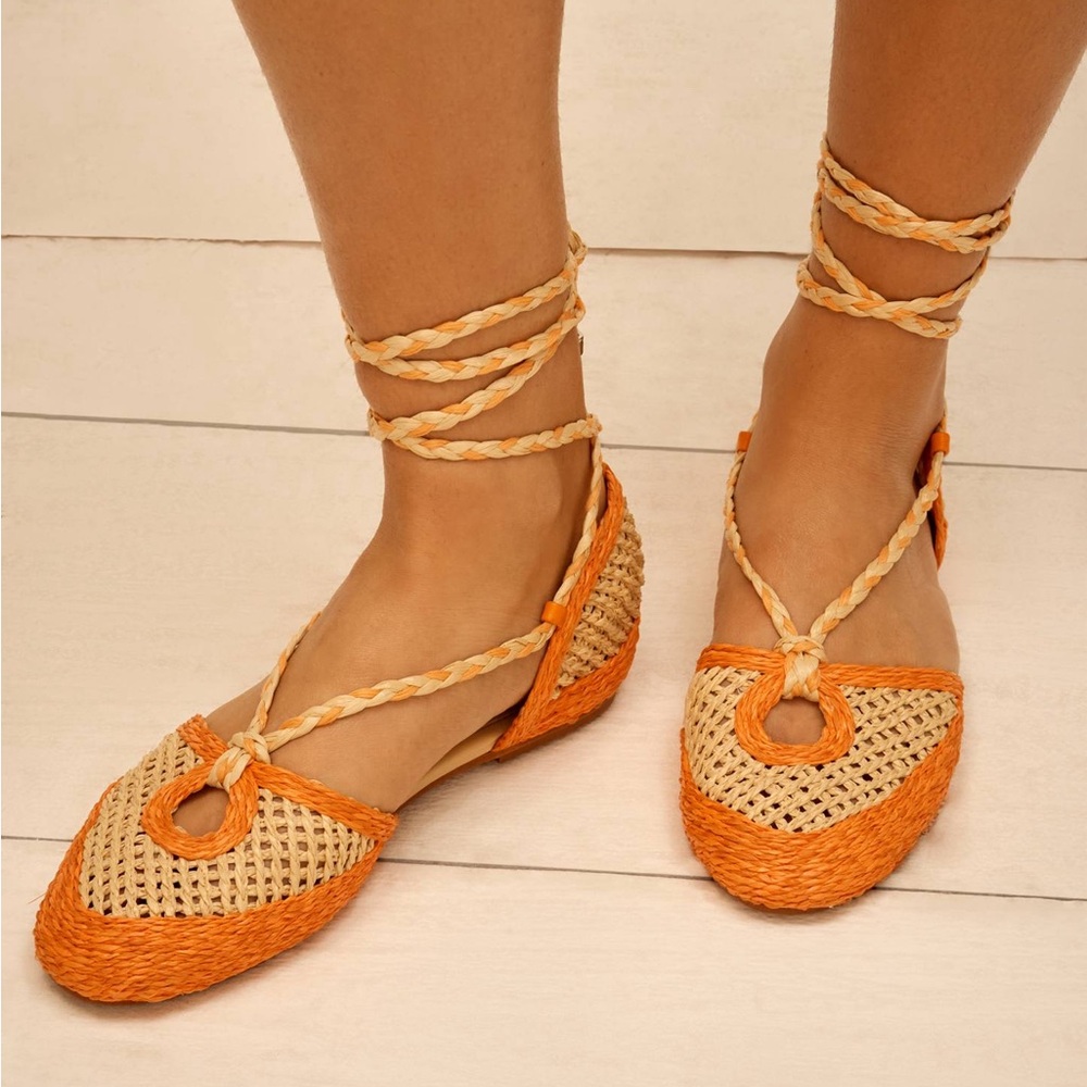 Schutz Jessel Flats woven ankle strap,  New size 10